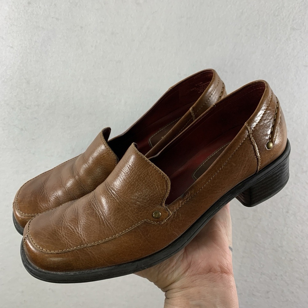 VTG Naturalizer Womens Y2K Leather Heeled Loafer 7.5 N Brown Academia Preppy